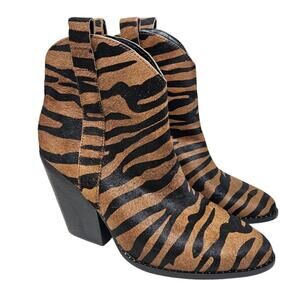 NEW Rebel Wilson Sam 8 Zebra Print Calf Hair Leather Ankle Boot Western Boho